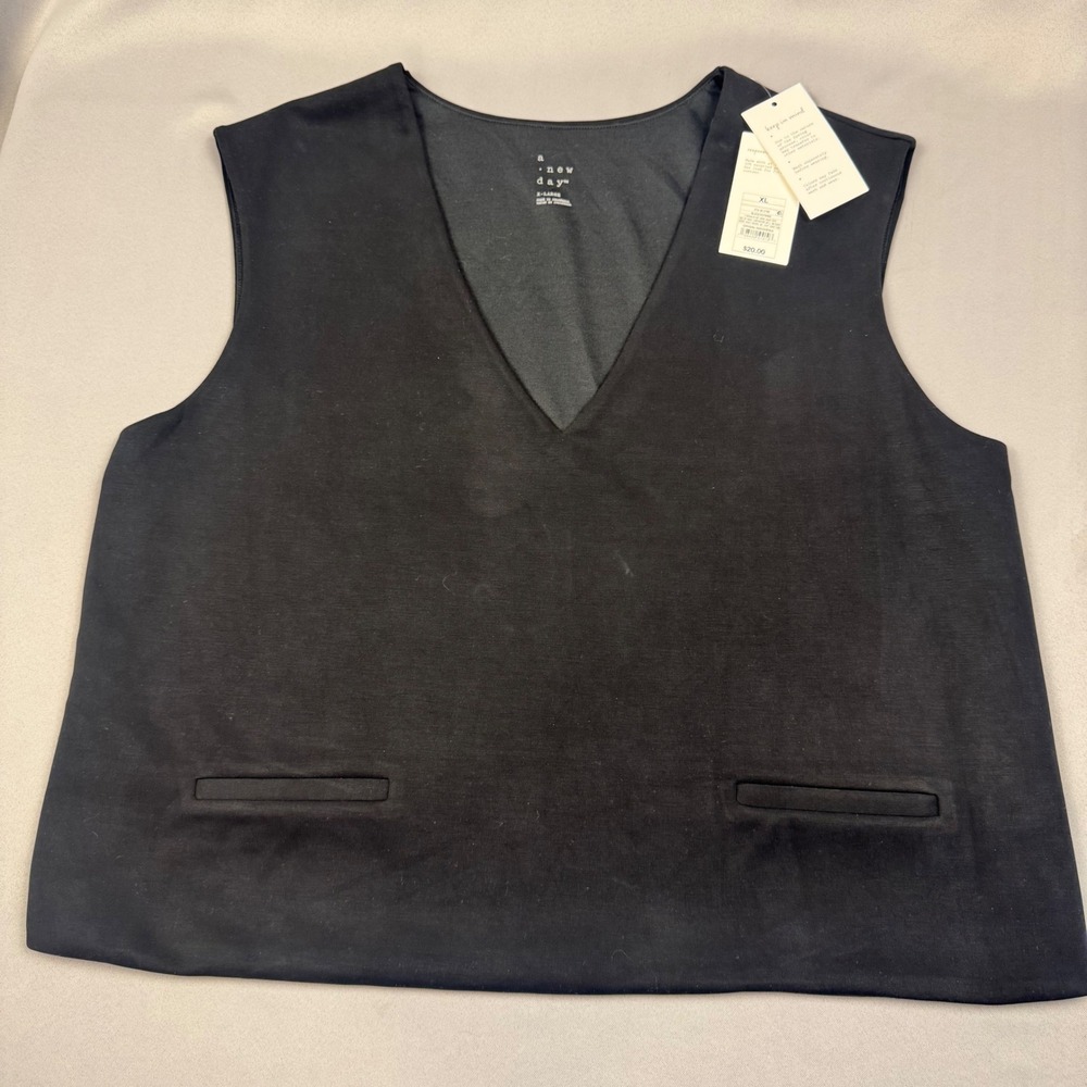 A New Day Womens Black Sleeveless V-Neck Vest Top XL NWT 5GYWW8